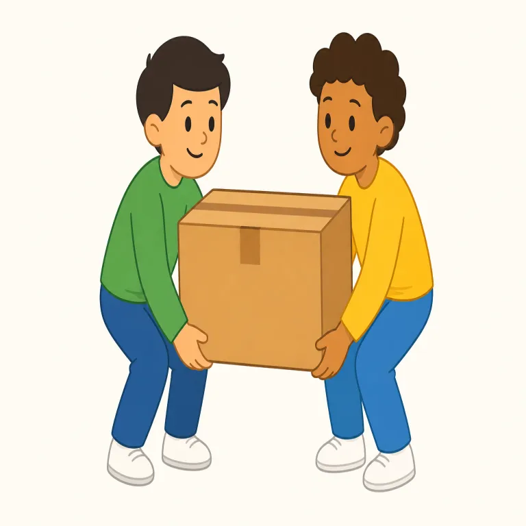 help（助ける、手伝う・動詞）の覚え方イラスト — 動詞 help は「相手の負担を下げて、できる状態に近づける」と覚えると使いやすい