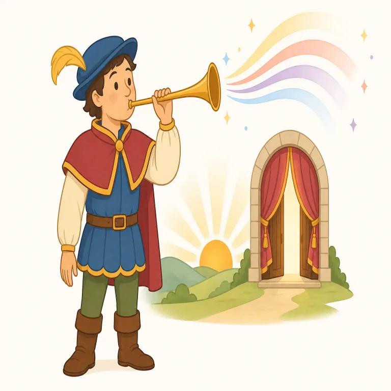 heralding（告げている・動詞）の覚え方イラスト — heralding は herald の -ing 形で、「ただ知らせる」よりも「何か大きなものの到来を告げる前触れ」という感覚で覚えると定着しやすい語です