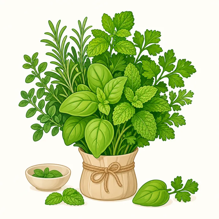 herb（ハーブ・名詞）の覚え方イラスト — この herb は「薬草」という基本義とは別に、料理で香りを加えるための「ハーブ」を指す用法です
