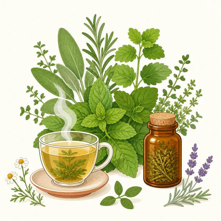 herbal（ハーブの・形容詞）の覚え方イラスト — まず herb「ハーブ」を先に固定し、そこに -al が付いて「ハーブに関する」という形容詞になると覚える