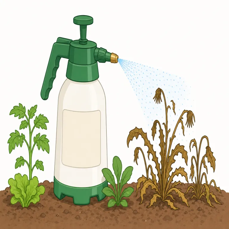 herbicide（除草剤・名詞）の覚え方イラスト — まず herb を herbal tea の herb と結びつけて「草・植物」と固定し、後半の -cide は pesticide, suicide, homicide などに共…