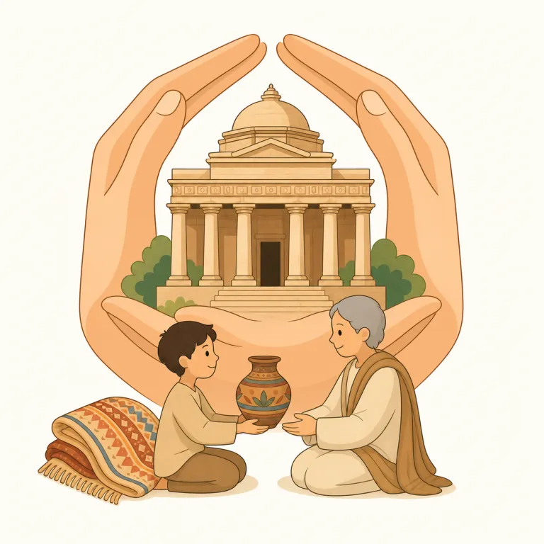heritage（遺産・名詞）の覚え方イラスト — この「遺産」は、前の世代から受け継がれ、保存する価値がある物や成果を指す heritage です