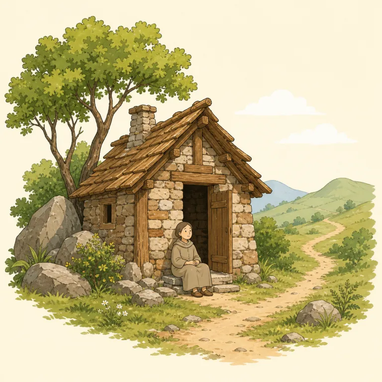 hermitage（庵・名詞）の覚え方イラスト — まず `hermit`（隠者）を知っていると一気に覚えやすくなります