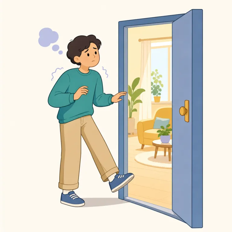 hesitate to（ためらう・句動詞）の覚え方イラスト — hesitate は会話でよく出る基本動詞で、「すぐ動かず、いったん止まる」感覚で押さえると残りやすいです