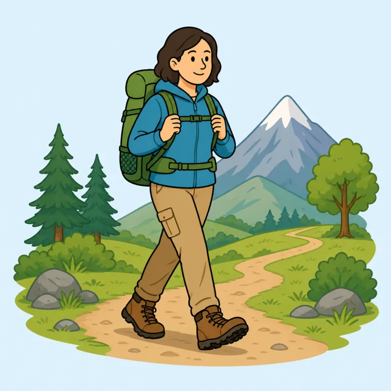 hiking（ハイキング・名詞）の覚え方イラスト