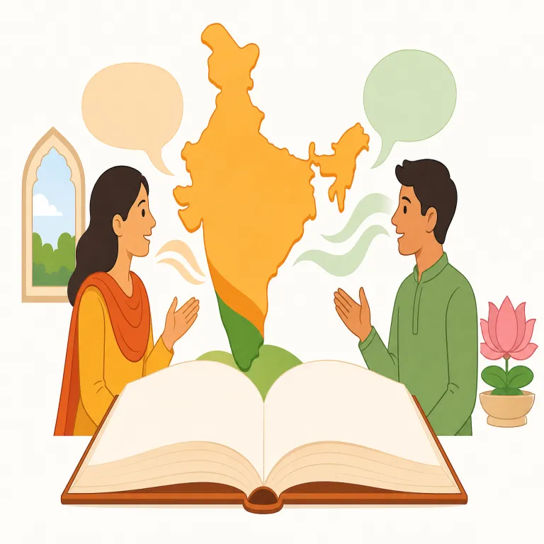 hindi（ヒンディー語・名詞）の覚え方イラスト — Hindi は India、Indian、Hindu と同じ Hind- の仲間だとまとめて覚えると、「インドに関係する語」の一つとして定着しやすいです