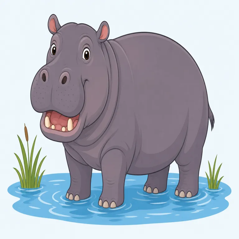 hippopotamus（カバ・名詞）の覚え方イラスト — まず hippo が「カバ」の超頻出の短い呼び方だと押さえると、hippopotamus はその正式な長い形として覚えやすいです