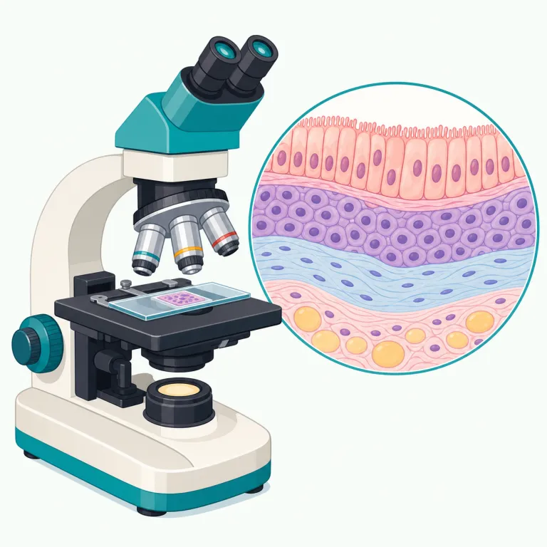 histologically（組織学的に・副詞）の覚え方イラスト — まず histology（組織学）を核に覚えると楽です