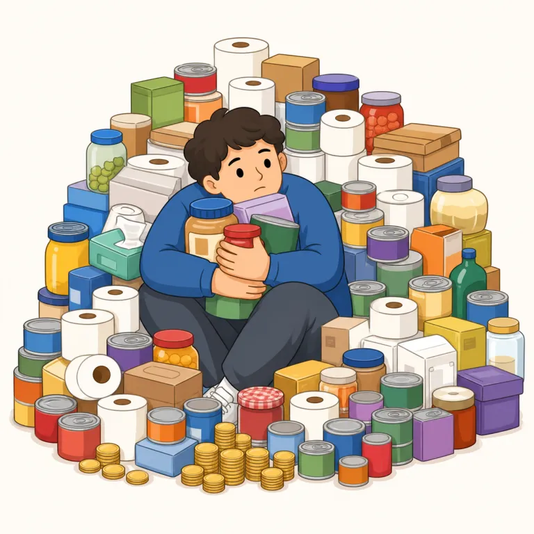 hoard（溜め込む・動詞）の覚え方イラスト — know のような普通の「持つ・保存する」感覚ではなく、hoard は save / store を行き過ぎさせて「必要以上にためこむ」語