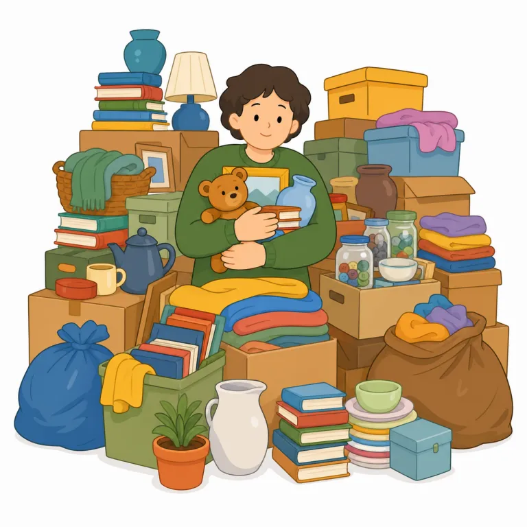 hoarder（溜め込む人・名詞）の覚え方イラスト — hoarder は hoard（ためこむ）+ -er（人）で、まず動詞 hoard を軸にすると覚えやすいです