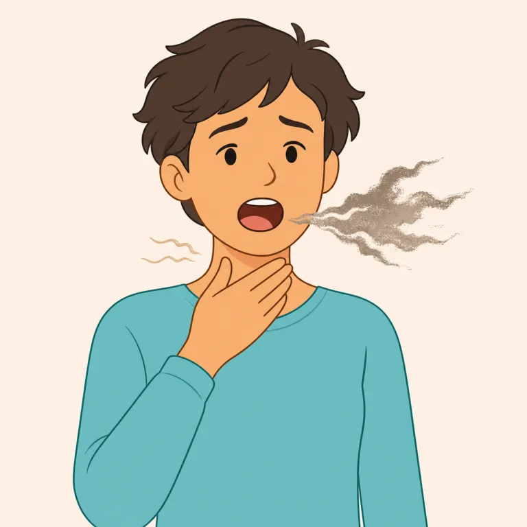 hoarsely（かすれた声で・副詞）の覚え方イラスト — hoarsely は、まず形容詞 hoarse「声がかすれた」を覚え、そこに -ly が付いて「かすれた声で」という話し方を表す副詞になったと整理すると定着しやすいです