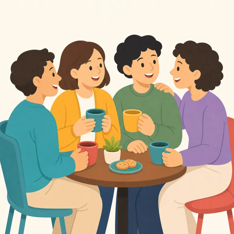 hobnob（親しく付き合う・動詞）の覚え方イラスト — hobnob は「親友になる」より、「パーティーや業界イベントで気軽に話して人脈を作る」に近い語