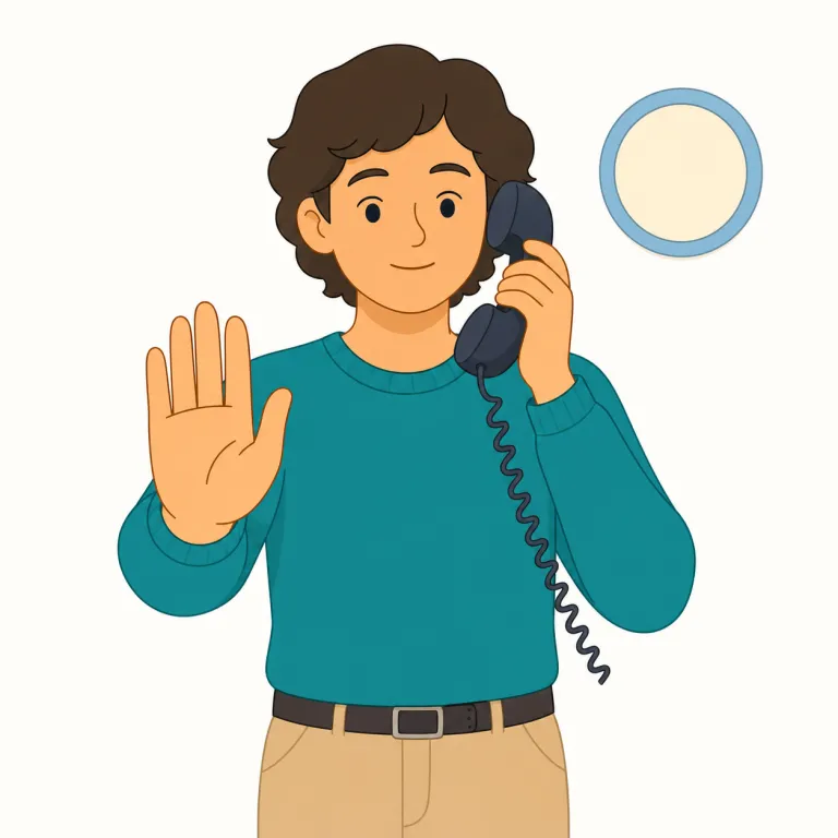 hold on, please（少々お待ちください・イディオム）の覚え方イラスト — hold は「持つ・保つ」、on は「その状態を続ける」と見ると、hold on は「今の状態のまま少し保って」→「ちょっと待って」とつながる