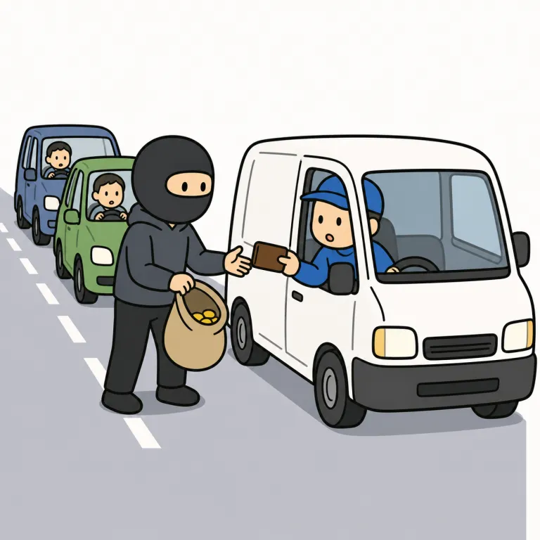 holdup（強盗、遅延・noun）の覚え方イラスト