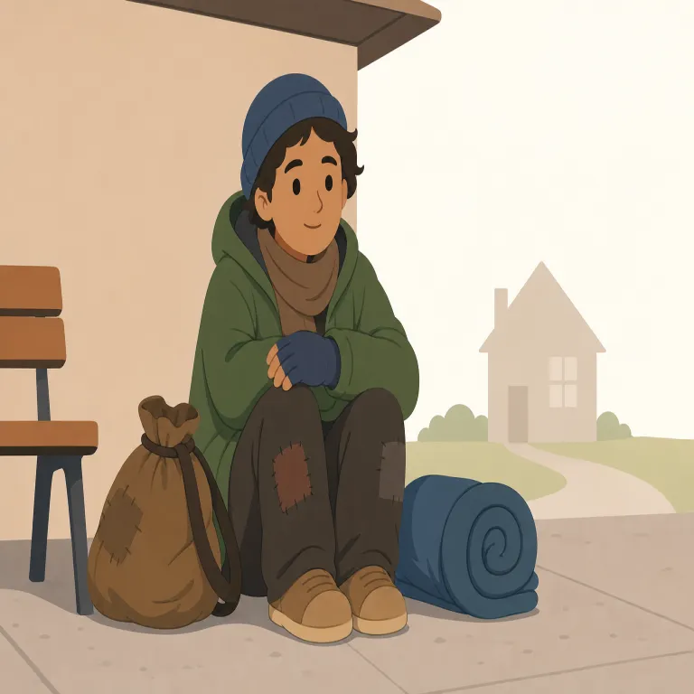 homeless（家のない、住まいを失った・形容詞）の覚え方イラスト — home + -less（〜がない）と見ると覚えやすいです