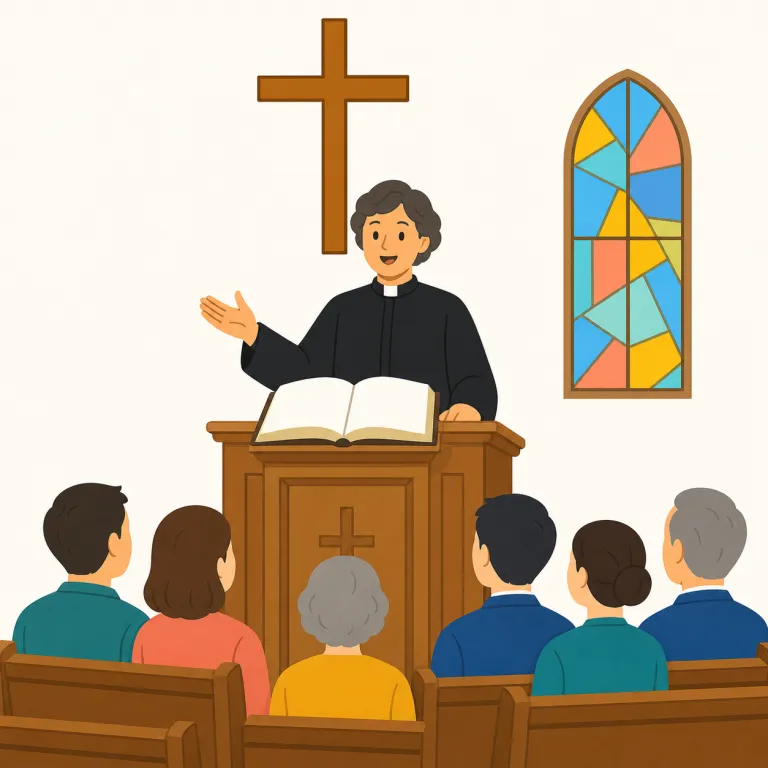 homily（説教・noun）の覚え方イラスト
