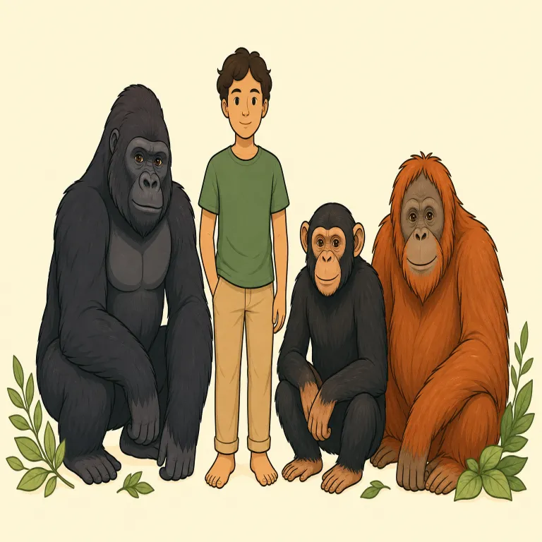 hominid（ヒト科・名詞）の覚え方イラスト — human の human- と同じ「人」系の形を見抜くと覚えやすい語