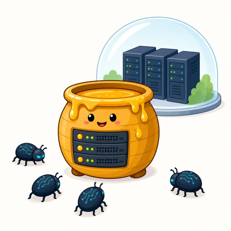 honeypot（ハニーポット（おとりシステム）、人を引きつけるもの・noun）の覚え方イラスト