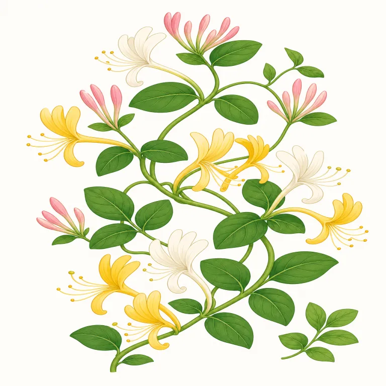 honeysuckle（スイカズラ・名詞）の覚え方イラスト — honey が見えたらまず「甘い蜜のある花」を起点にする