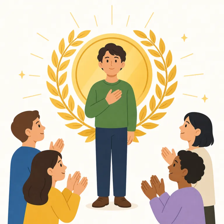 honor（名誉・名詞）の覚え方イラスト — honor の名詞は「外から授けられる尊さ」と覚えると、pride との違いが出ます