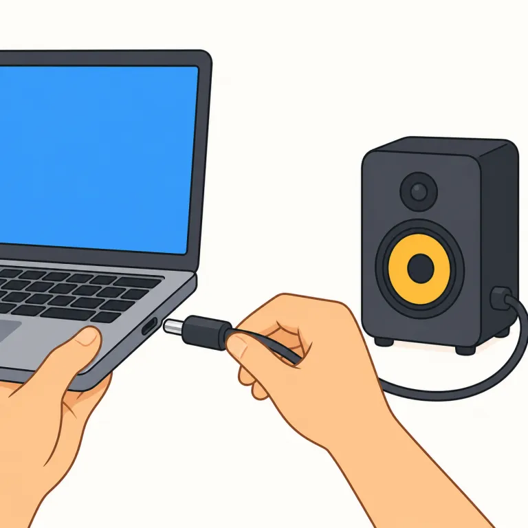 hook up（接続する・句動詞）の覚え方イラスト — hook up は、hook「鉤で引っかける」と up「仕上げて使える状態にする」の組み合わせで、機器や設備をつないで動くようにする感覚です
