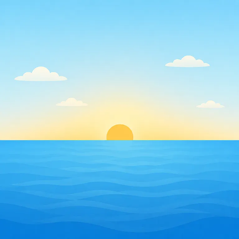 horizon（地平線・名詞）の覚え方イラスト — horizon は horizontal「水平の」とつながる語で、陸上で空と大地が接するように見える遠い線を思い浮かべると覚えやすいです