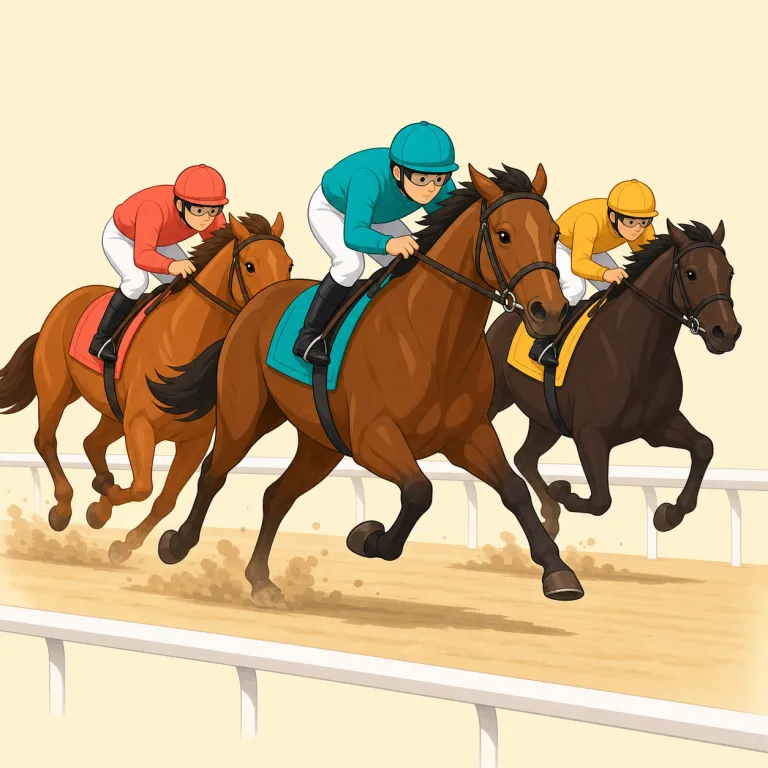 horseracing（競馬・名詞）の覚え方イラスト — horse（馬）と racing（レース）をそのまま重ねた語なので、まず「馬のレース」と分解すれば意味はほぼ取れます