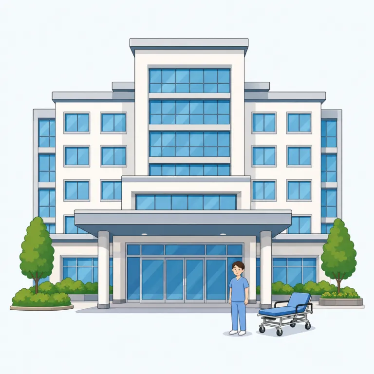 hospital（病院・名詞）の覚え方イラスト — 「病院」という大きな治療の場を表す基本語
