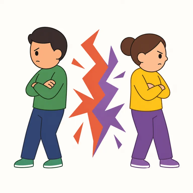 hostile（敵対的な・形容詞）の覚え方イラスト — friendly の反対側に置くと覚えやすい語