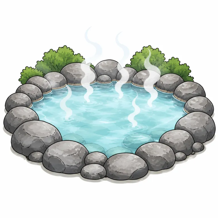 hot spring（温泉・noun）の覚え方イラスト
