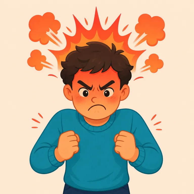 hothead（短気な人・名詞）の覚え方イラスト — hot + head で「頭が熱くなる人」と捉えると覚えやすい