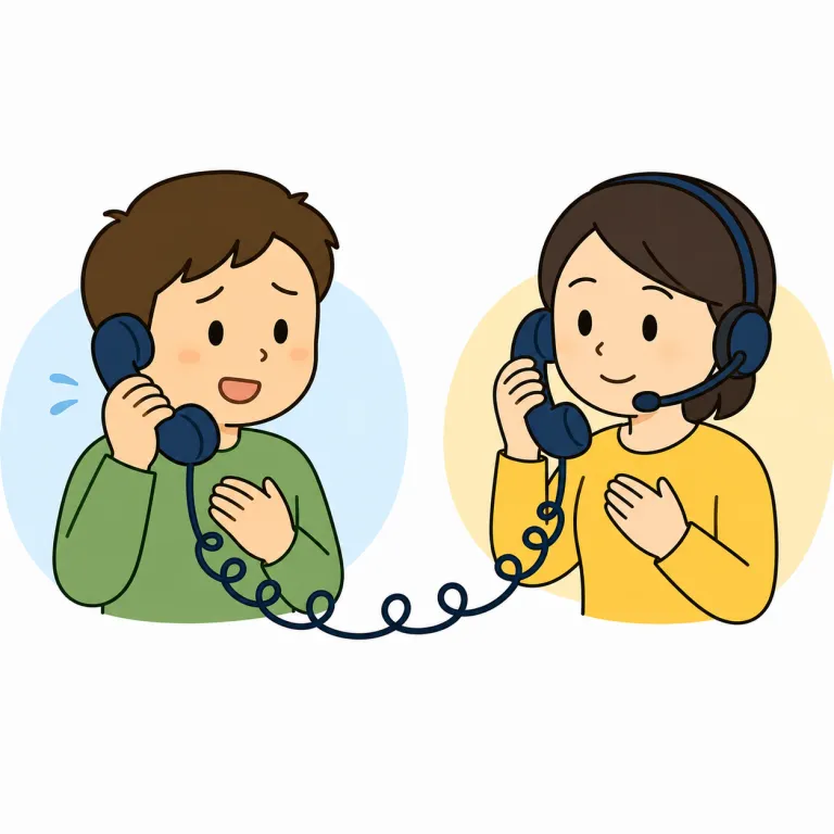 hotline（相談電話・noun）の覚え方イラスト