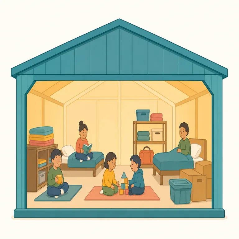 house（収容する・verb）の覚え方イラスト