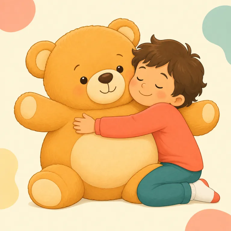 huggable（抱きしめたくなる・形容詞）の覚え方イラスト — hug は「抱きしめる」、-able は washable や readable のように「〜できる」「〜に向いている」を作る語尾です