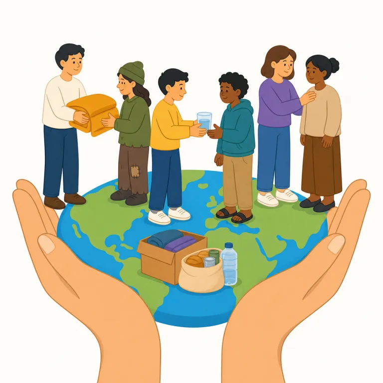humanitarianism（人道主義・名詞）の覚え方イラスト — humanitarianism は human「人間」と -ism「主義・思想」から、「人道主義」と覚える