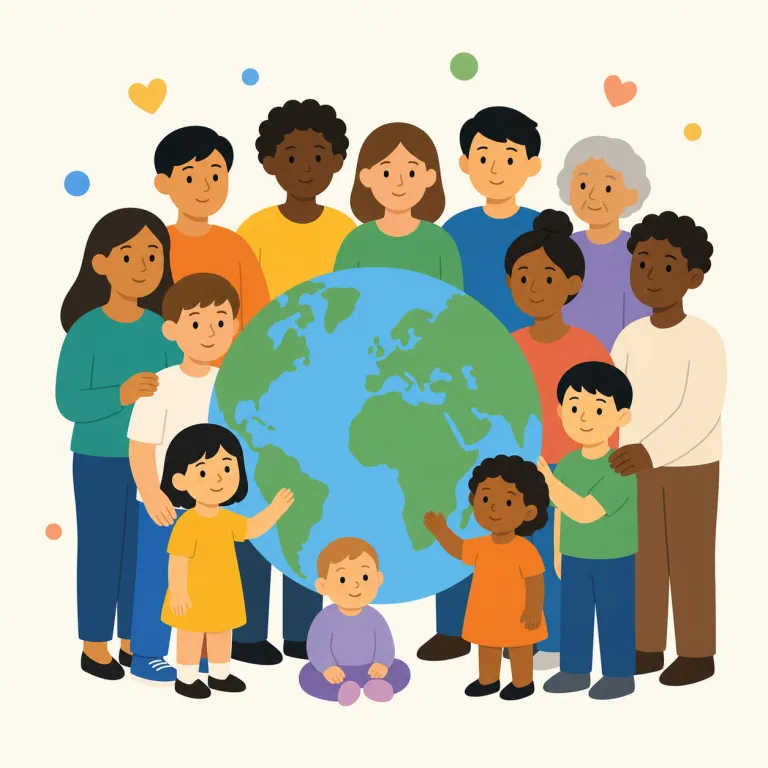 humanity（人類・名詞）の覚え方イラスト — このエントリの humanity は「人間性」ではなく、地球上の人間をひとまとまりに見た「人類」という意味です