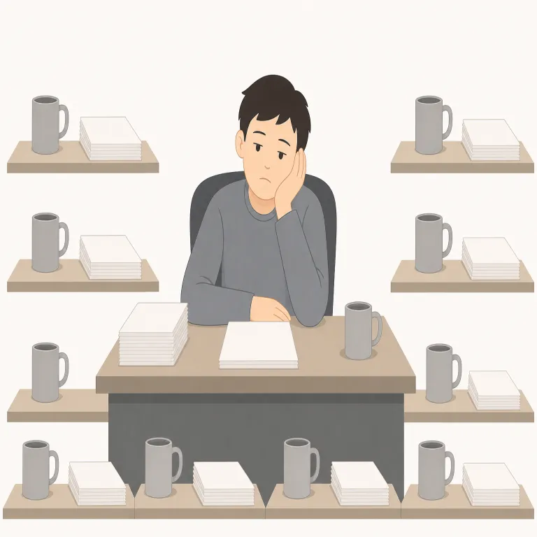 humdrum（平凡な・形容詞）の覚え方イラスト — hum は「鼻歌・ぶんぶんという低い音」を思い出すとよいです