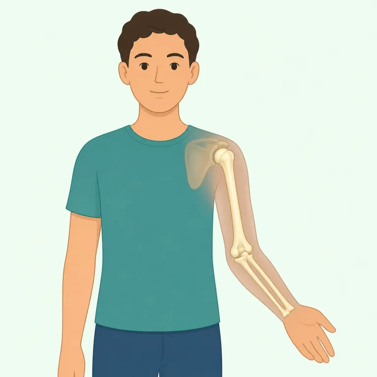humerus（上腕骨・名詞）の覚え方イラスト — humerus は単体で覚えるより、腕の骨の位置関係で固めると残りやすい語です