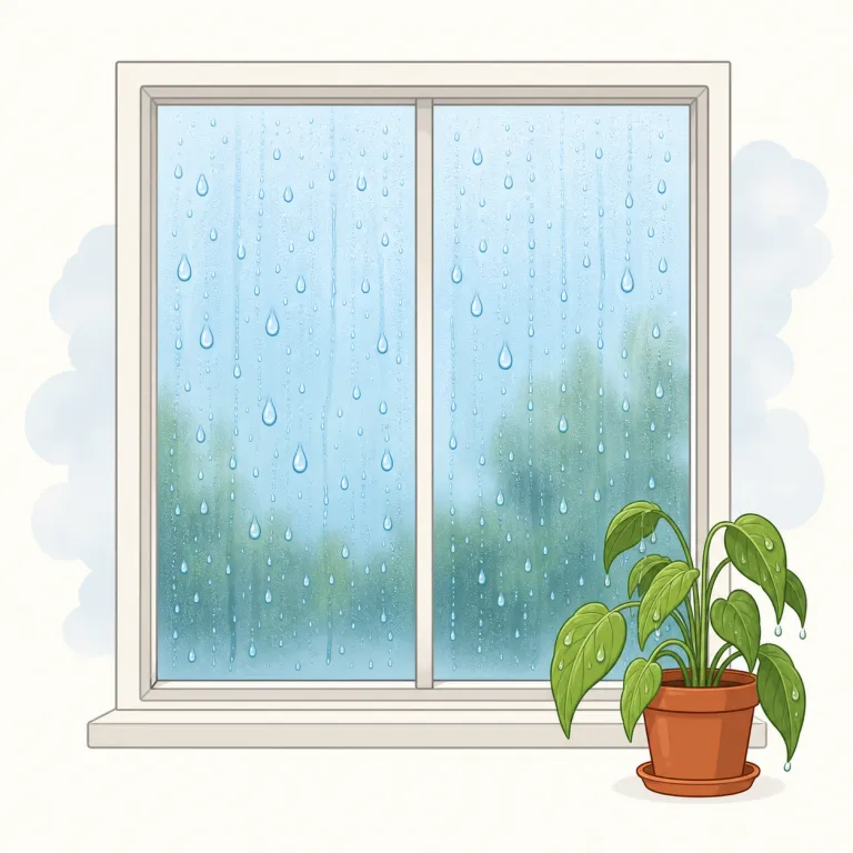 humid（湿気の多い・形容詞）の覚え方イラスト — この humid は「蒸し暑い」という基本義とは別に、空気や環境が水分を多く含んでいる状態そのものを指す用法として覚えます
