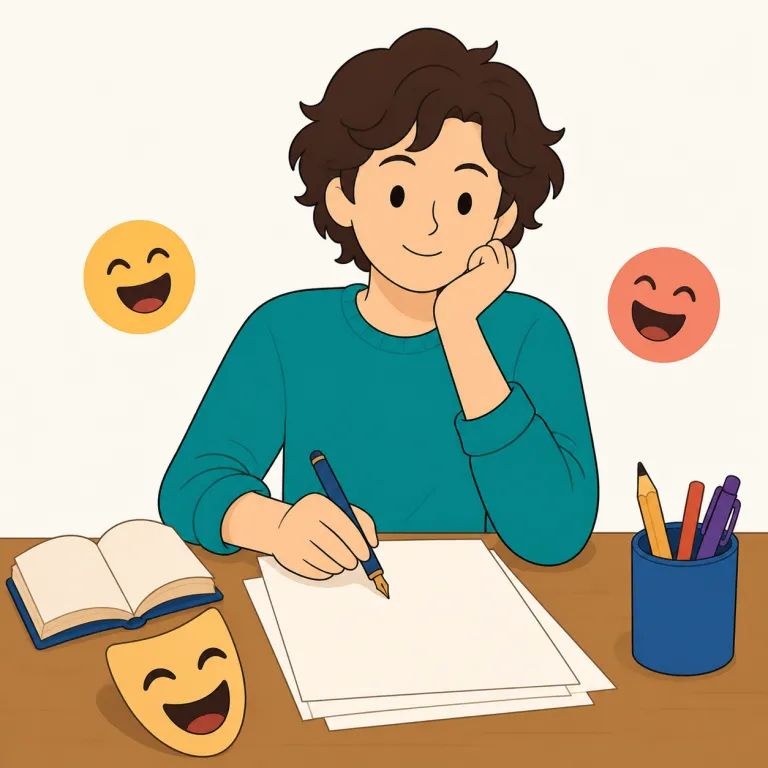 humorist（ユーモア作家、ユーモリスト・名詞）の覚え方イラスト — humor が「ユーモア」、-ist が「その分野の人」と分かれば、artist や pianist と同じ型で「ユーモアを仕事・表現にする人」と覚えやすい