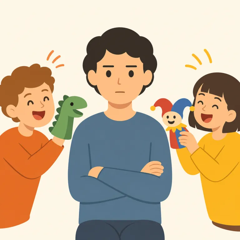 humorless（ユーモアのない・形容詞）の覚え方イラスト — この用法では、humorless は人の態度・表情・返答が「冗談を受けつけない、笑いの余裕がない」という意味で使われます