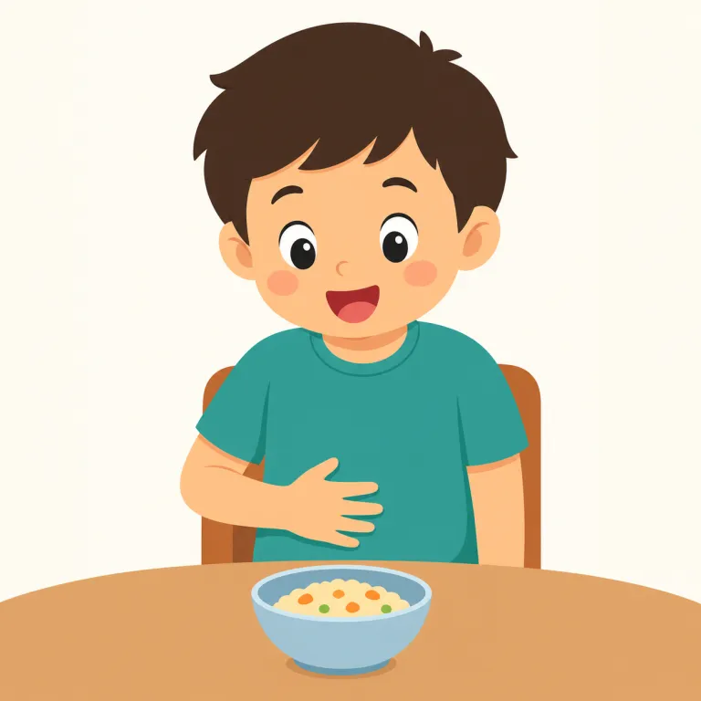 hungry（空腹の・形容詞）の覚え方イラスト — hunger（空腹）を知っていれば、hungry は「空腹がある状態」とそのまま結び付けやすいです