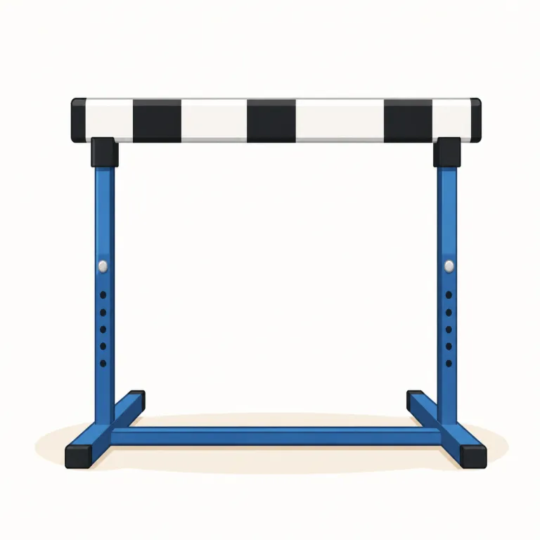 hurdle（ハードル・名詞）の覚え方イラスト — hurdle は、陸上競技で選手が助走しながら跳び越える「ハードル」という枠をまずイメージすると覚えやすいです