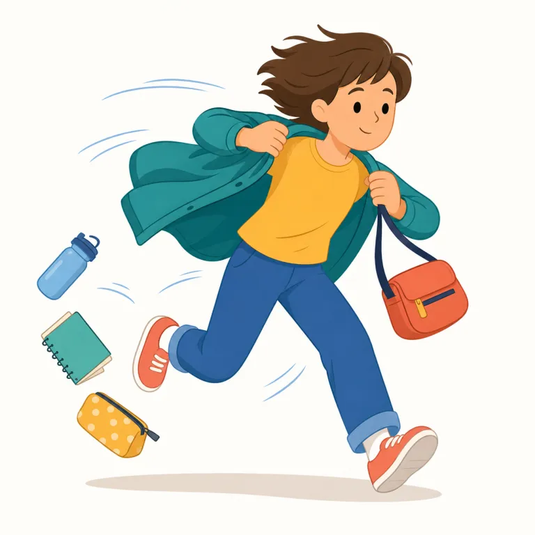 hurriedly（急いで・副詞）の覚え方イラスト — まず `hurry` が「急ぐ」