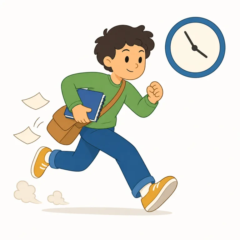 hurry up（急ぐ・句動詞）の覚え方イラスト — hurry up は、時間がないときに「急いで動く」「急ぎなさい」と言う句動詞です