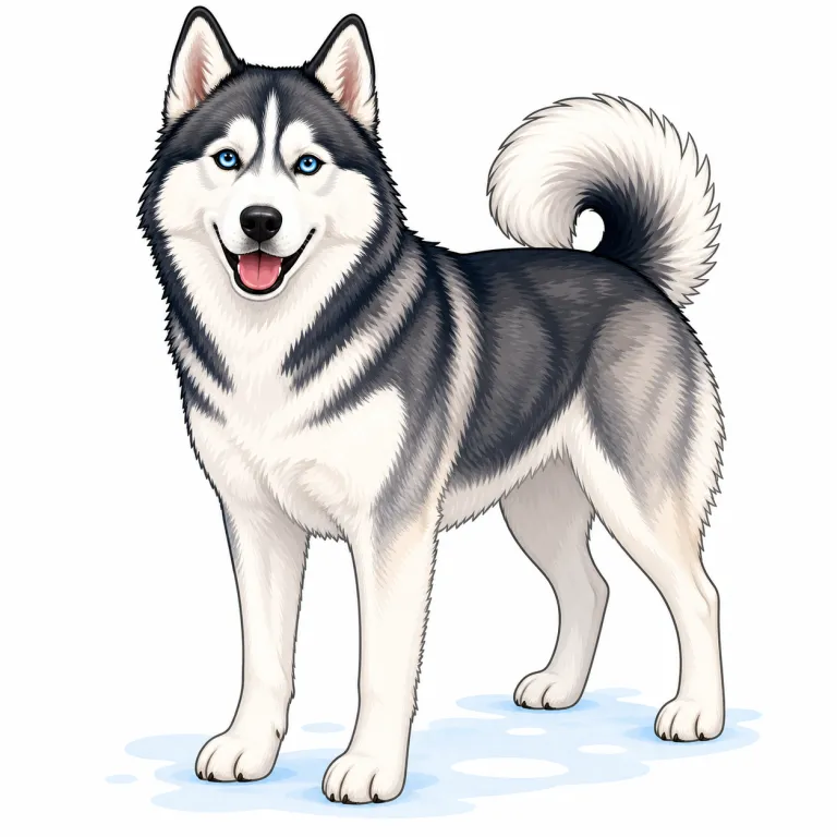 husky（ハスキー犬・noun）の覚え方イラスト