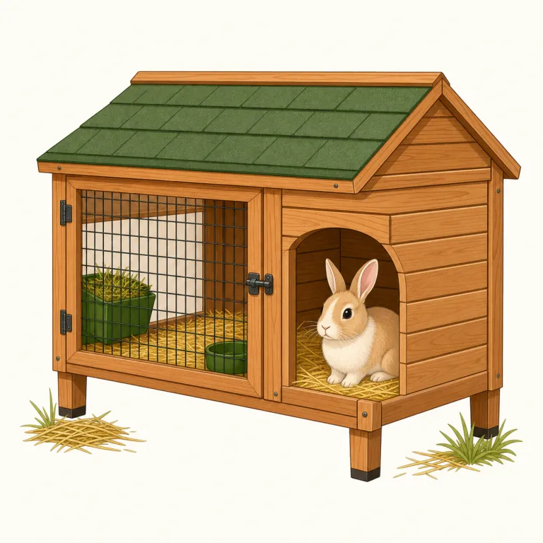 hutch（小屋 / 飼育箱・noun）の覚え方イラスト