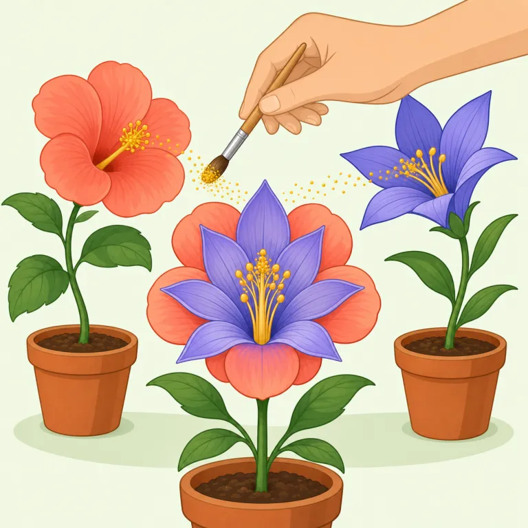 hybridize（交配させる・動詞）の覚え方イラスト — hybrid「雑種、混成の」と -ize「〜にする」に分ければ、「異なる系統を混ぜて雑種にする」と理解できます