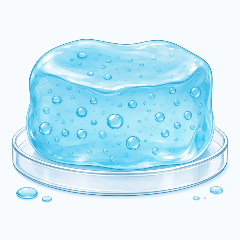 hydrogel（含水ゲル・名詞）の覚え方イラスト — hydro- は hydrate「水分を与える」、hydrogen「水素」、hydraulic「水力の」などに共通する「水」の手がかりです