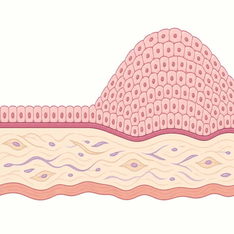 hyperplasia（過形成・名詞）の覚え方イラスト — `hyper-` は hyperactive などで見かける「過剰な・行きすぎた」、`-plasia` は medical な語で「形成・増殖」を表す要素として覚えると整理しや…